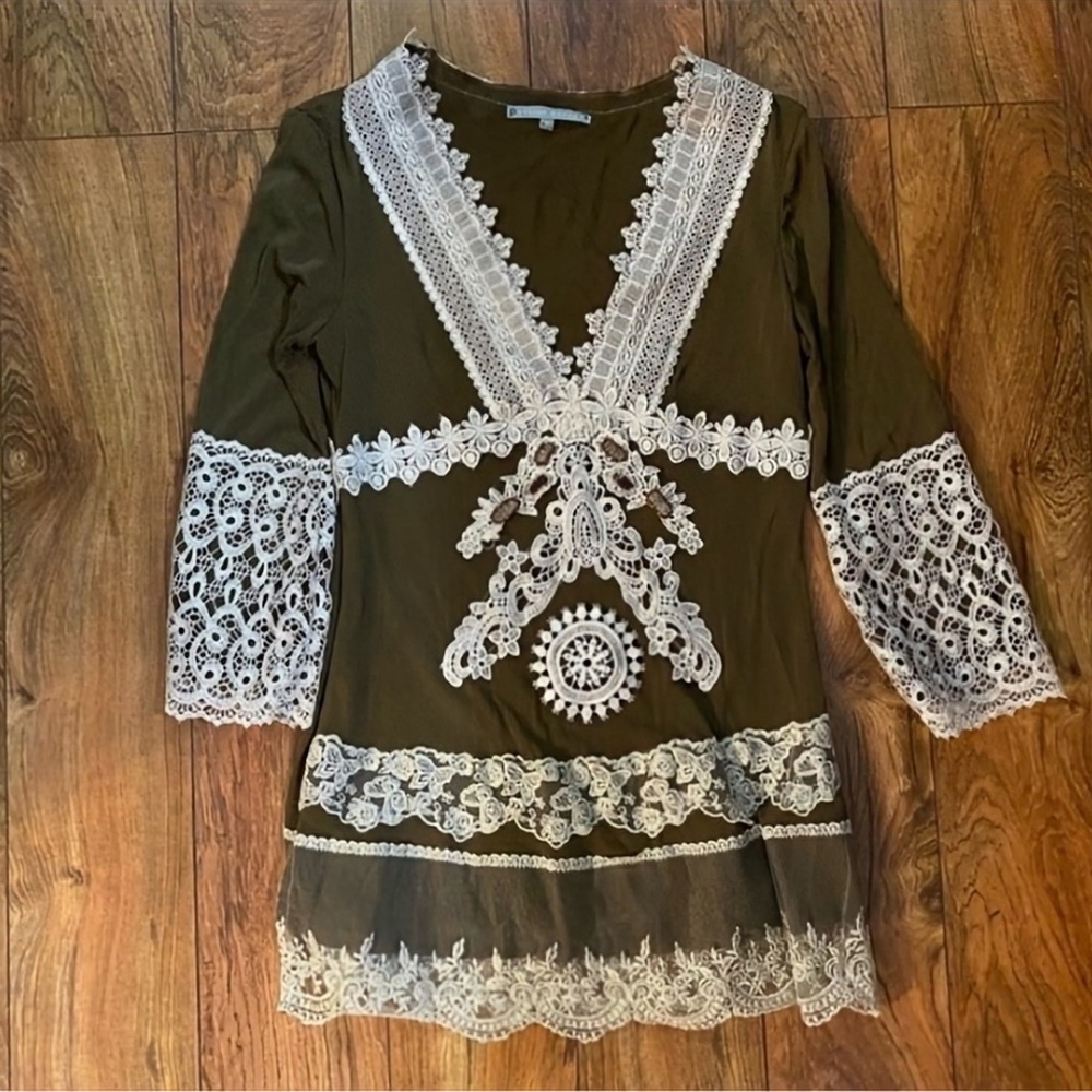 Gorgeous Passion Concept Brown Tunic With Cream Lace